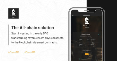 User Interface opening card with FiscusDao value proposition. (CNW Group/FiscusDAO)