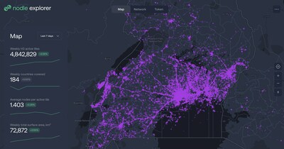 Nodle network’s growing coverage in Uganda, East Africa. 
Source: Nodle Network Explorer, network.nodle.com