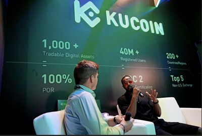 Patrice Evra at the KuCoin booth during Token2049