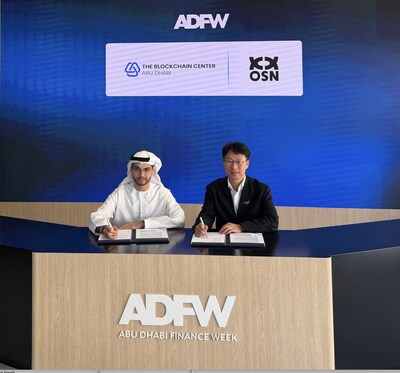 (left to right) Abdulla AI Dhaheri, CEO of the Blockchain Center Abu Dhabi (ADBC), and Lawrence Chu, Co-Founder of OSN, signed a strategic partnership to jointly establish OSN Abu Dhabi at Abu Dhabi Finance Week (ADFW). (left to right) Abdulla AI Dhaheri, CEO of the Blockchain Center Abu Dhabi (ADBC), and Lawrence Chu, Co-Founder of OSN, signed a strategic partnership to jointly establish OSN Abu Dhabi at Abu Dhabi Finance Week (ADFW).